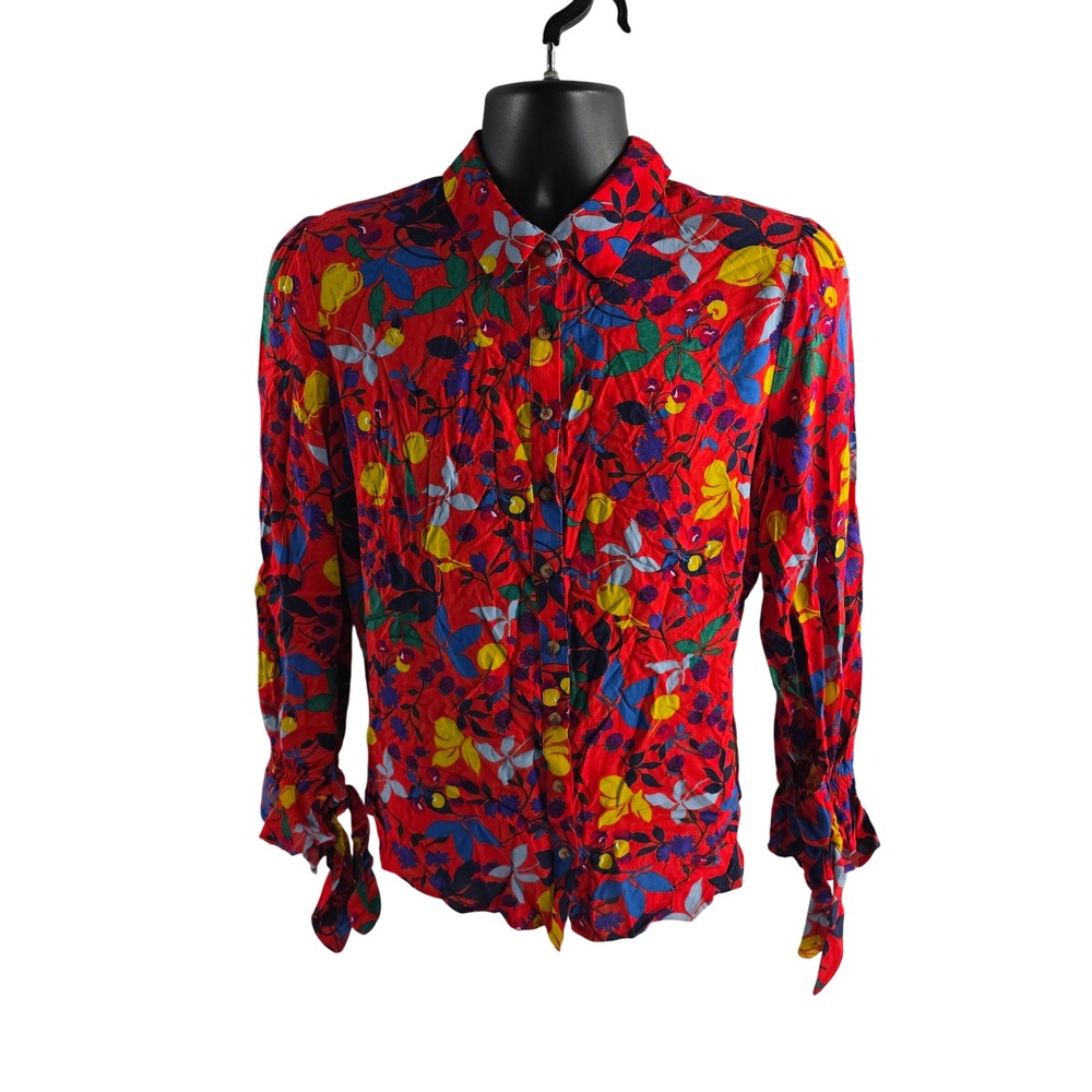 NWT Maeve Anthropologie Red‎ Floral Long Sleeve Button Down Shirt Sz 14